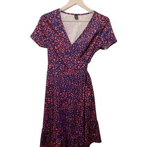 Greathe Red and Navy Leopard Print Women’s Mid Length Dress Small